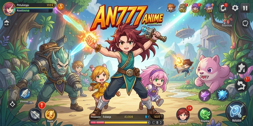 Screenshot menunjukkan aksi seru dalam game Anime AN777.
