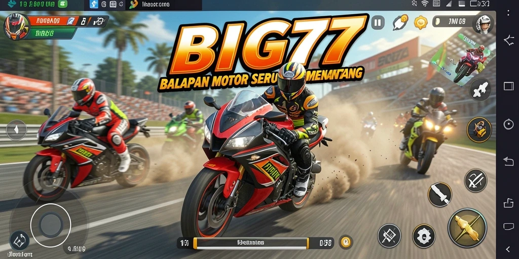 Tampilan gameplay BIG77 yang memukau dengan aksi balapan motor.