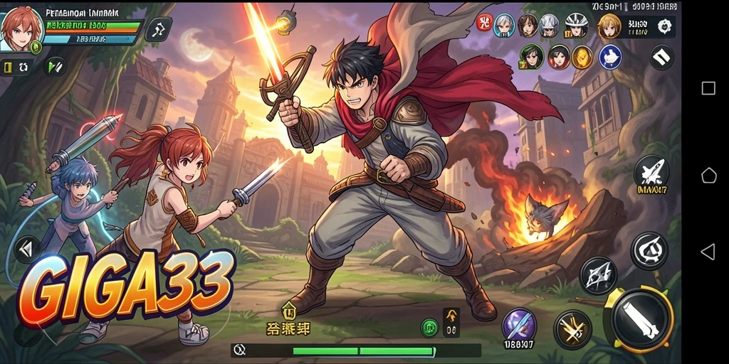 Tangkapan layar GIGA33 menampilkan aksi seru dalam dunia anime.