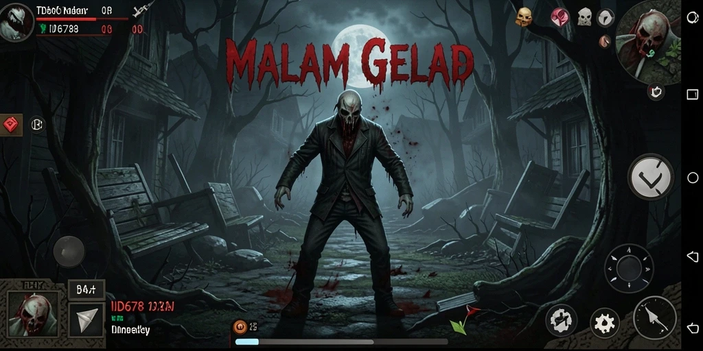 Screenshot gameplay ID678 menampilkan suasana horor yang mencekam dan karakter menakutkan.