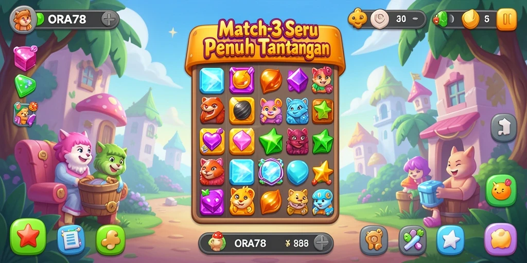 Screenshot utama ORA78 menampilkan gameplay seru dan penuh warna.