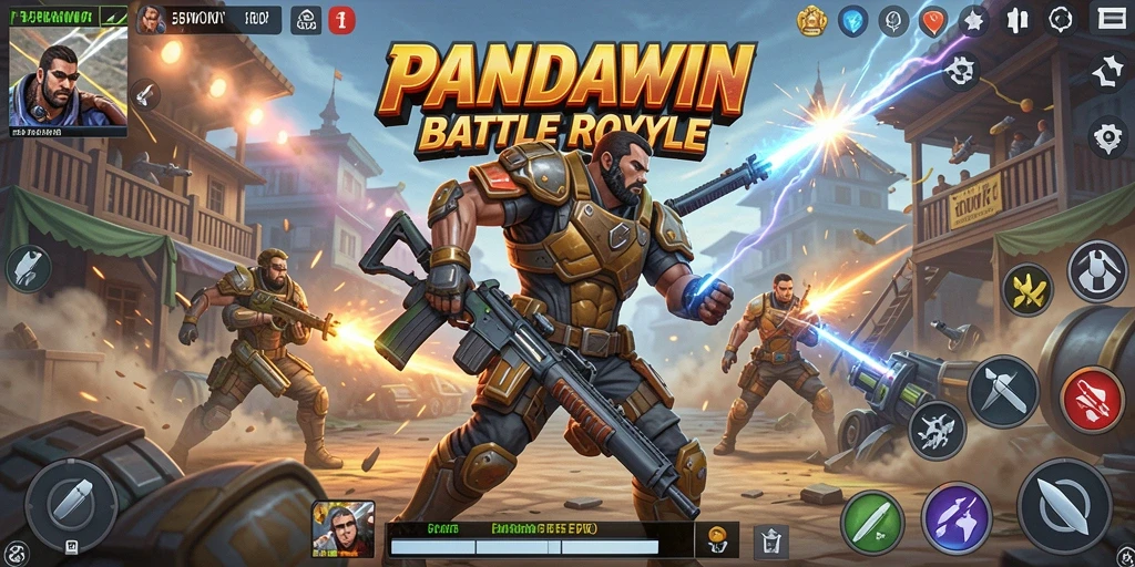 Screenshot gameplay PANDAWIN menampilkan aksi Battle Royale yang intens.