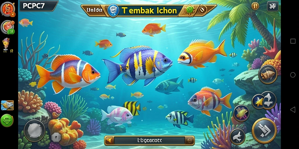 Screenshot gameplay PCPC7 menampilkan aksi menembak ikan yang seru.