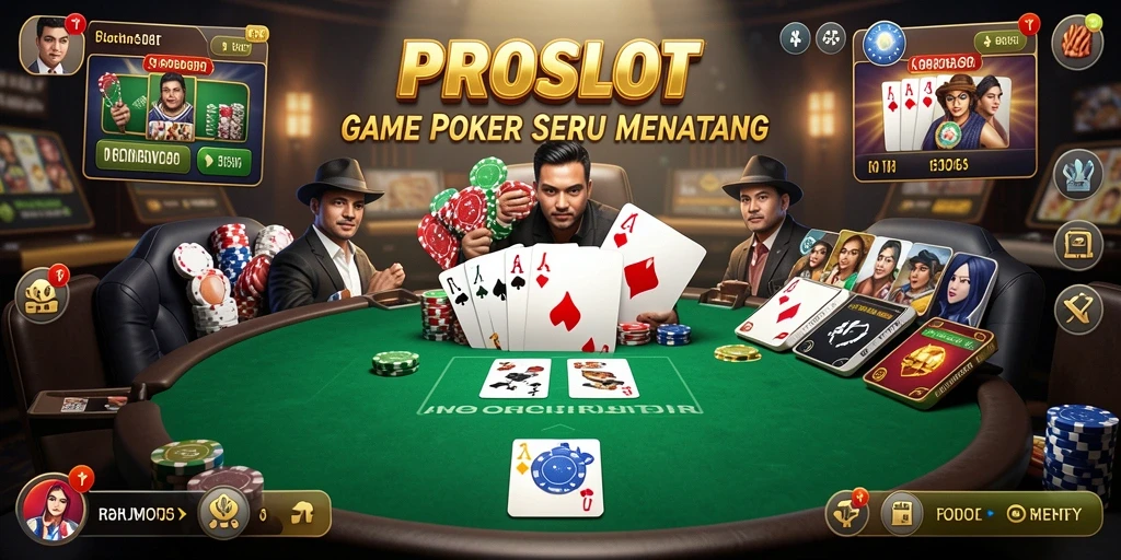 Screenshot gameplay PROSLOT menampilkan aksi Poker yang mendebarkan.